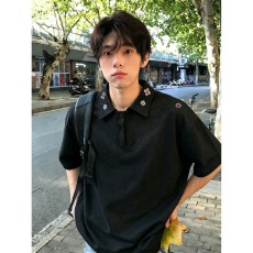 批发原版工艺曼巴棉 花卉刺绣Polo衫短袖男生夏季小众重磅T恤美式半袖