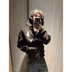 批发原版刺绣/前后立体胶绣/包边/华棉复合 美式复古豹纹贴布刺绣卫衣