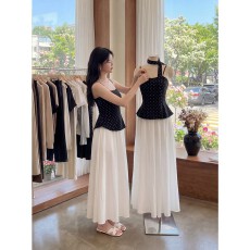 批发实拍已出货复古波点吊带上衣无袖背心挂脖半身<b class='q'>长裙</b>两件套装夏