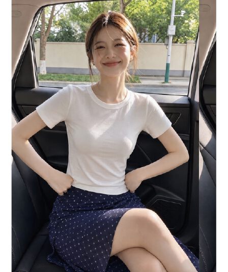 실사 재고 있음 공 반 스커트 프랑스식 메인 멜로디 도트 무늬 프린트 비스듬한 자르다 길다 미니 스커트