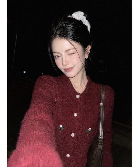 실사 재고 있음 꽃 자수 폴로 칼라 긍정적 인 어깨 긴팔 니트 오픈 가디건 스웨터 여자
