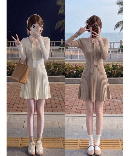 실사 재고 있음 품격 소녀 센스 레이스업 V넥 몸매 가꾸기 드레스 부유 한 가족 천 골드 miu 부서 착용 가져 가라. 가을