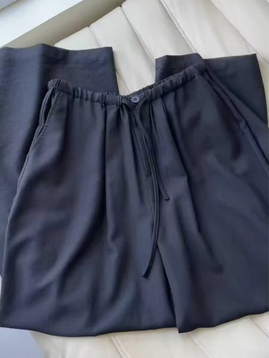 추천 블루 색상 아마 와이드 레깅스 바지 여름 2025 얇은 지불 느긋한 느슨함 도루 가을 센스 공기 바지