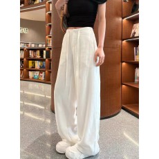 白色亚麻裤子女春阔腿裤夏季薄款老钱风高腰垂感休闲裤西装直筒裤