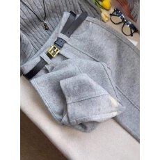 批发冬季新款灰色高腰显瘦立体线条羊毛呢直筒裤女高级感气质通勤西裤