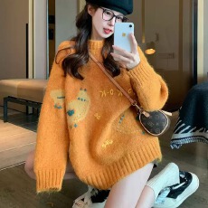 批发童趣风趣味套头毛衣女2025新款秋冬季加厚软糯慵懒休闲内搭针织衫