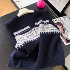 批发实拍 兔绒针织衫马夹2025冬季新款女装几何纹提花无袖V领毛衣马甲