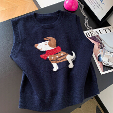 批发实拍~可爱减龄针织无袖兔绒毛衣马甲背心刺绣小猫百搭秋冬叠穿