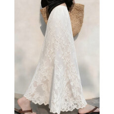 批发秋季独特设计感别致气质垂坠感白色蕾丝半身裙女高腰显瘦鱼尾长裙