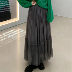 批发实拍 网纱拼接高腰<b class='q'>半身裙</b>女2026春秋新款温柔风超仙糕长裙仙女裙