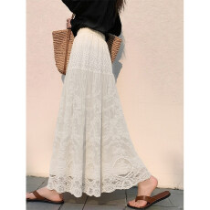 批发高腰百褶蕾丝长<b class='q'>裙</b>子女2026春秋新款松紧腰显瘦仙女蛋糕a字半身<b class='q'>裙</b>