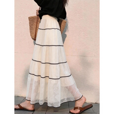 批发温柔风网纱拼接<b class='q'>半身裙</b>女2026春新款设计感蕾丝高腰垂感a字大摆裙
