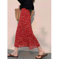 批发法式红色碎花<b class='q'>雪纺</b><b class='q'>长裙女</b>包臀夏季新款款一步裙鱼尾半身裙