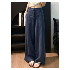 批发高品质#150小矮个子亚麻阔腿<b class='q'>西装</b>裤女秋薄款老钱风高腰<b class='q'>棉麻</b>休闲裤