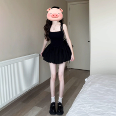 批发高品质#150小矮个子无袖吊带法式连衣裙女春夏甜辣妹<b class='q'>短裙</b>收腰显瘦