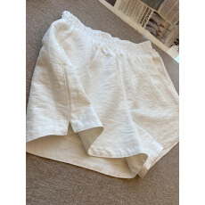 批发高品质#150小矮个子白色冰丝棉麻女夏季薄款宽松a字开叉阔腿短裤