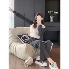 批发实拍#150小矮个子运动卫衣套装女冬高腰直筒阔腿裤短款上衣两件套