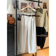 批发高品质#150小矮个子垂感毛呢阔腿裤女冬高腰休闲直筒西装裤xs显高