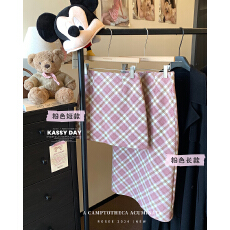 实拍#150小矮个子毛呢格纹半身裙女秋冬直筒短裙高腰中长款包臀裙