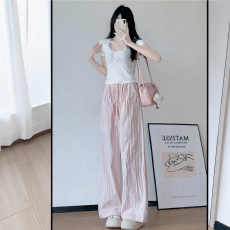 批发实拍#高品质#小个子刺绣蝴蝶结冰丝山本裤夏垂感高腰直筒阔腿裤xs