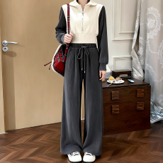 批发实拍#150小矮个子<b class='q'>运动</b>卫衣套装女冬高腰直筒阔腿裤短款上衣两件套