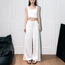 批发实拍#150小矮个子亚麻阔腿<b class='q'>西装</b>裤女秋薄款老钱风高腰<b class='q'>棉麻</b>休闲裤