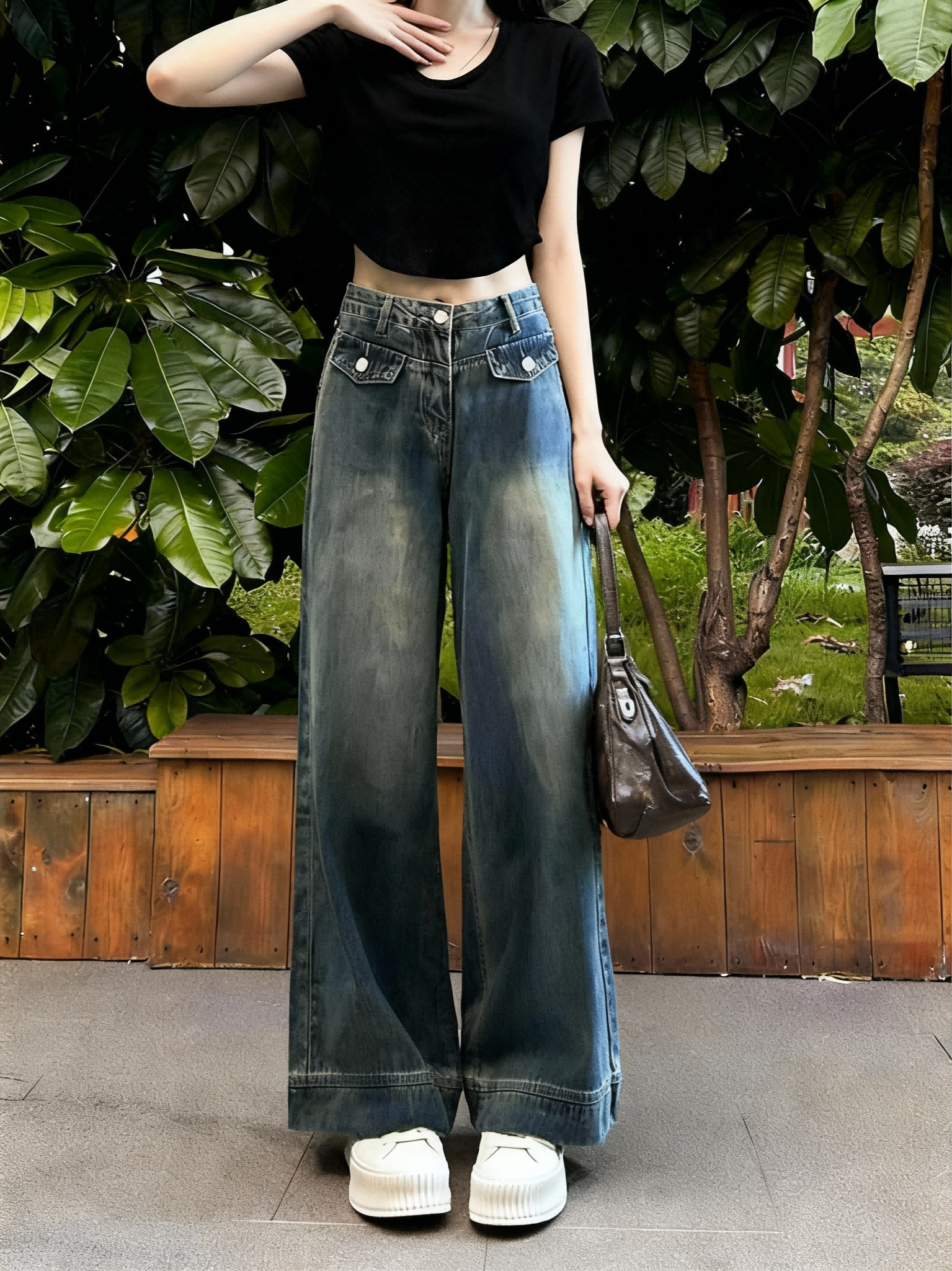 MY15426# 小矮个子美式复古牛仔裤女145高腰直筒阔腿拖地xs九分女裝貨源服裝批發