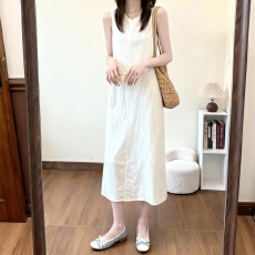 批发实拍#高品质#150小矮个子法式无袖连衣裙女夏圆领背心裙a字显瘦款