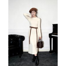 批发#实拍#高品质#150小矮个子秋冬针织长袖<b class='q'>连衣裙</b>女内搭打底裙a字裙