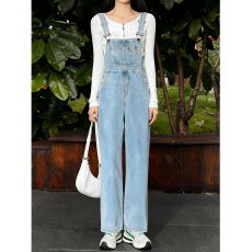 批发实拍#145小个子韩系牛仔<b class='q'>背带裤</b><b class='q'>女</b>秋装直筒阔腿裤xs<b class='q'>九分</b>拖地xxs150