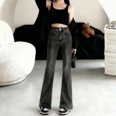 批发实拍# 150小矮个子<b class='q'>女生</b>美式复古微喇<b class='q'>牛仔裤</b>高腰直筒修身弹力九分