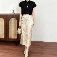 批发实拍#150小矮个子新中式国风缎面半身裙女<b class='q'>春</b>夏温柔包臀a字中长裙