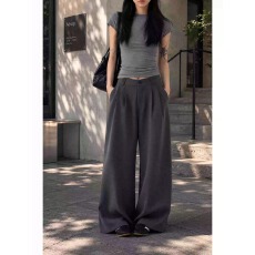 批发实拍#150小矮个子美式<b class='q'>西装</b>裤女夏季复古高腰直筒垂感阔腿休闲裤