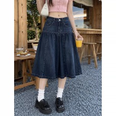 批发实拍#150小矮个子复古高腰阔腿<b class='q'>牛仔裤</b>裙女秋中长款A字直筒中裤xs