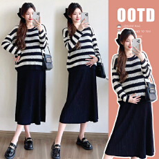 批发实拍 新款宽松连衣裙孕妇针织吊带裙气质显瘦<b class='q'>春</b>秋套装两件套