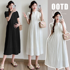 批发实拍 夏季韩版时尚宽松设计感压褶气质法式简约大码连衣裙