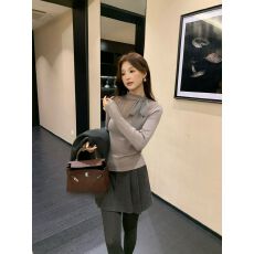 批发2025秋季新款蝴蝶结韩系长袖纯色针织衫网纱拼接系飘带上衣