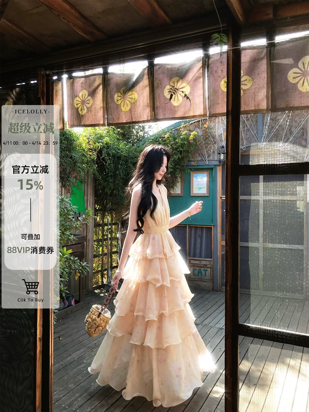 icelolly 휴가 바람 허리 수축 케이크 드레스 V넥 슬립 여성 드레스 봄 여름 특별 아름다운 꼬집기 허리 치마