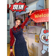 批发一生罗曼甜心欧蕾法式秋季新款撞色拼接显瘦长袖<b class='q'>连衣裙</b>