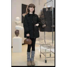 批发【芜阅】冬季新款百搭撞色欧棉绒拼接单排扣白鸭绒羽绒服E617