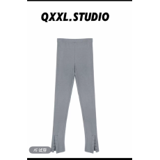 批发邱小小丽呀 早春新款韩系显瘦<b class='q'>打底裤</b>女裤脚开叉设计休闲百搭裤子