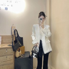 批发欧货春季新款高级感拼花边西装小香风显瘦气质时尚<b class='q'>百搭</b>小众宽松