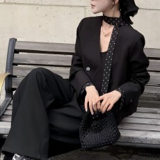 批发【优雅曲调】JUANJUAN春季新品西装外套带飘带洋气