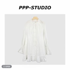 批发新款时尚法式百搭气质宽松灯笼袖<b class='q'>衬衫</b>连衣裙