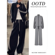 批发新款时尚休闲连帽卫衣阔腿裤套装