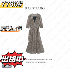 批发Rae春新款法式优雅显瘦减龄女神V领长款<b class='q'>半袖</b><b class='q'>连衣裙</b>