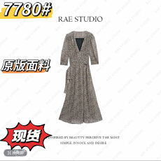 批发Rae春新款法式优雅显瘦减龄女神V领长款半袖<b class='q'>连衣裙</b>