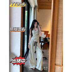 批发Barb Chill松弛周末老钱风<b class='q'>套装</b>女春夏无袖背心上衣条纹阔腿裤