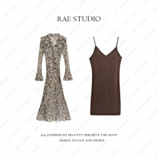 批发Rae法式浪漫印花长袖<b class='q'>两件套连衣裙</b>