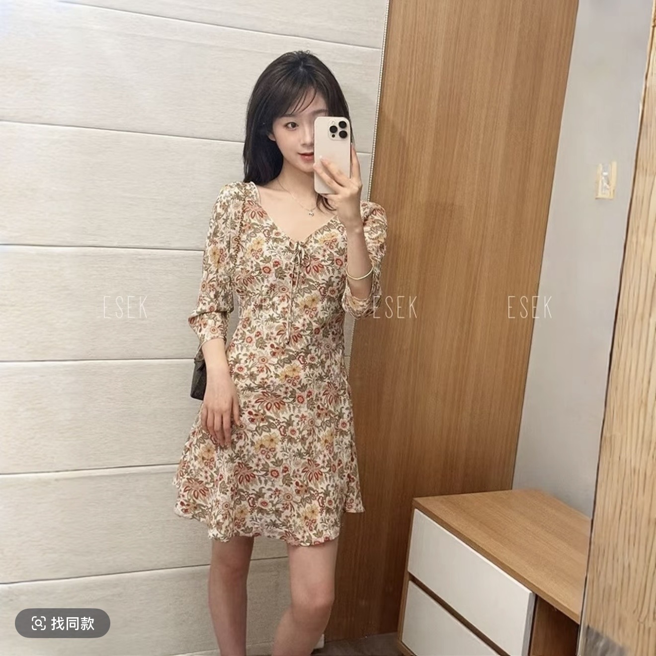 esek 여름 새로운 미니멀리즘 몸매 가꾸기 부드러운 꽃무늬 드레스